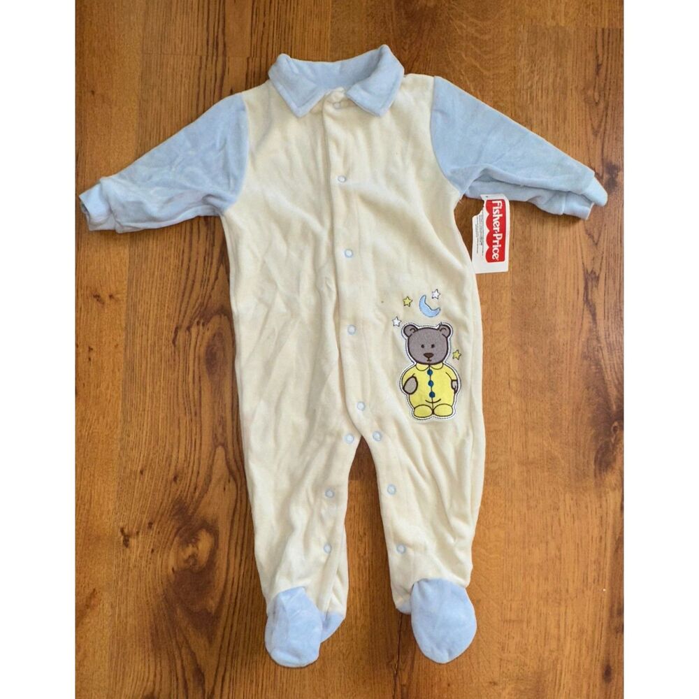 Vintage Fisher Price Baby Sleeper Velour Soft Material Embroidered Bear Applique